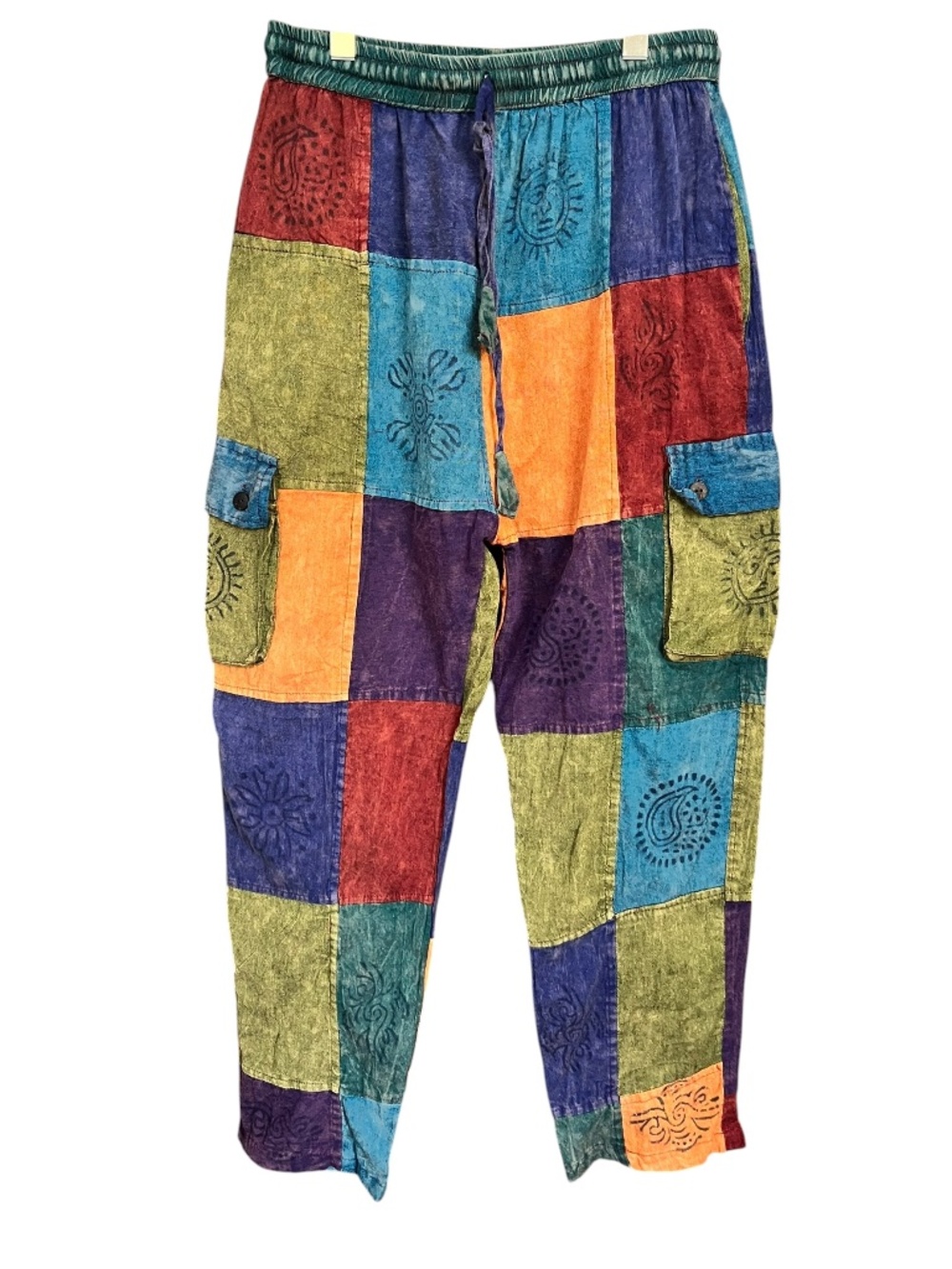Rising International Colorful Festival Patchwork Cotton Boho Cargo Pants SZ L